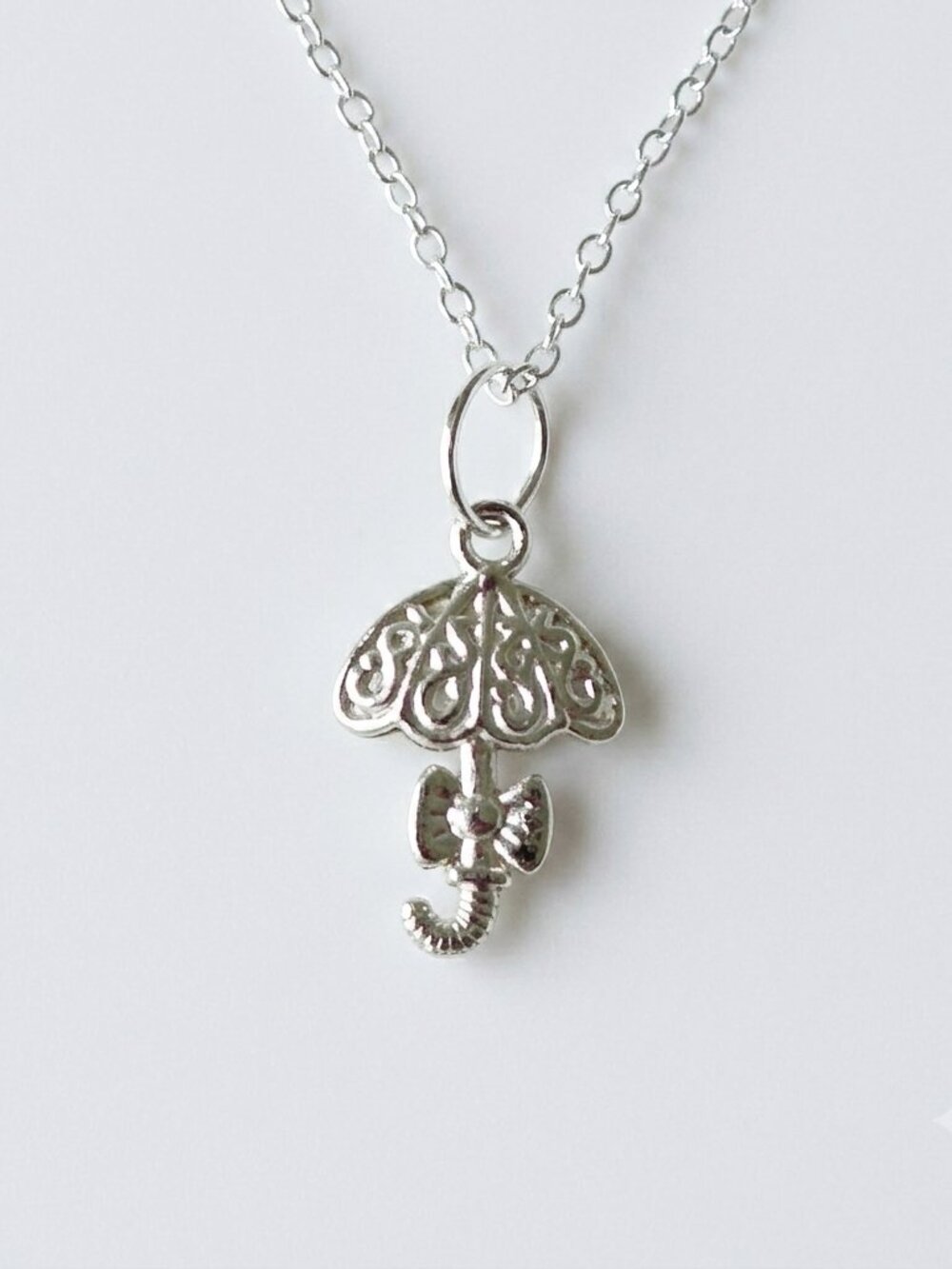 Umbrella Necklace Silver Tone Pendant Charm